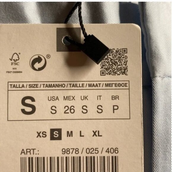 Zara Cotton Light Blue High-Waisted Slouchy Pants/Trousers. Size S NEW WITH TAG - Picture 5 of 5